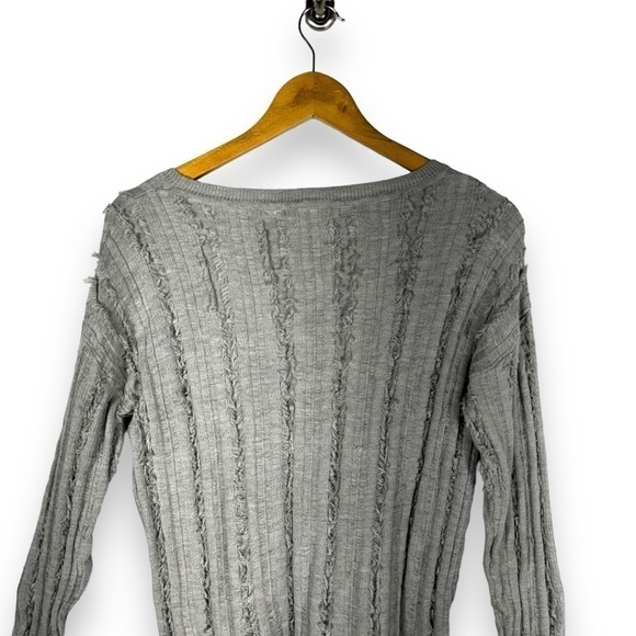 4 for $20 SALE! Harper Lane Stitch Fix Frayed Fringe Rib Sweater, Grey, Size S - Picture 9 of 10